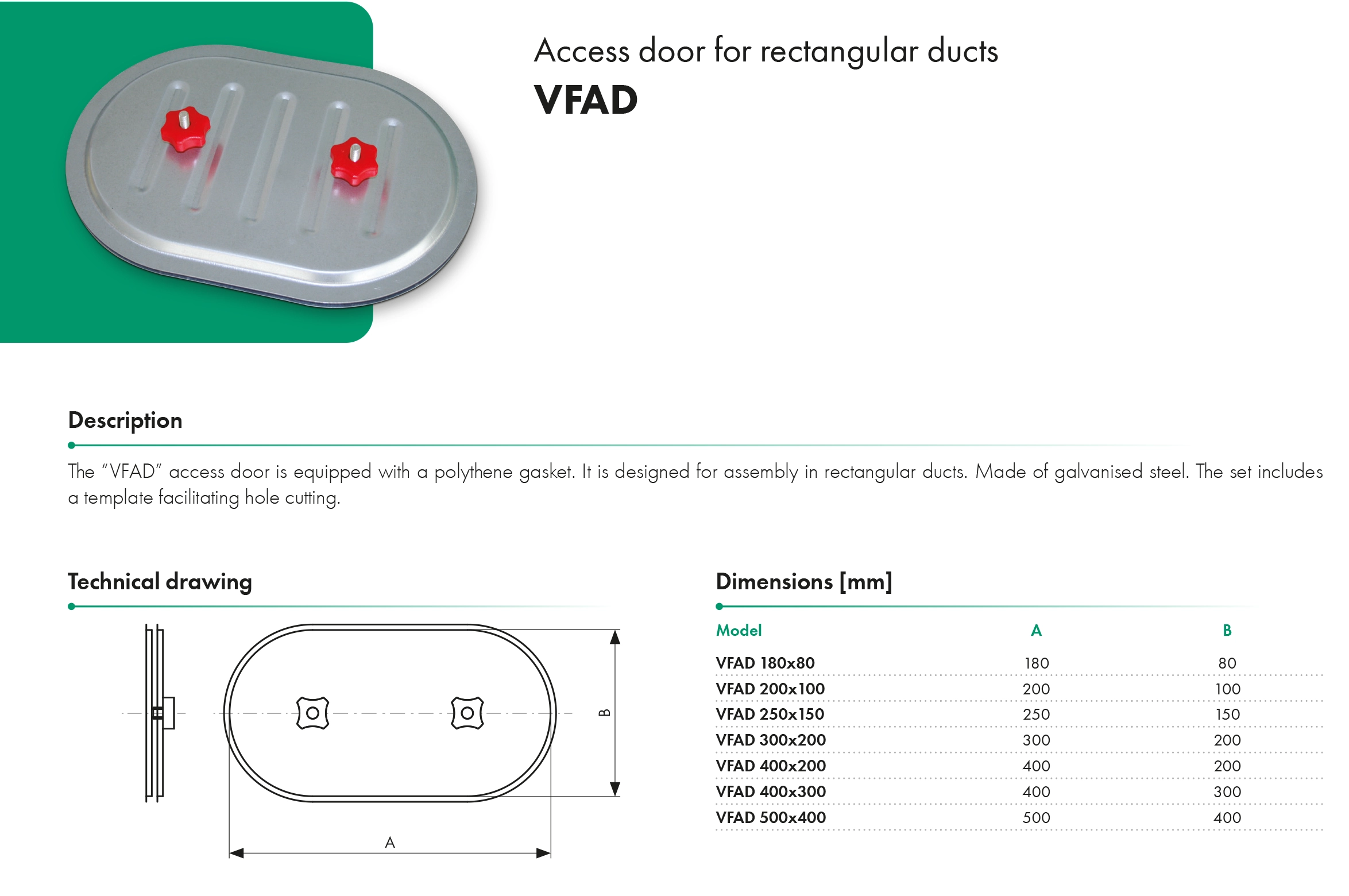 Access door for rectangular ducts VFAD HAVACO