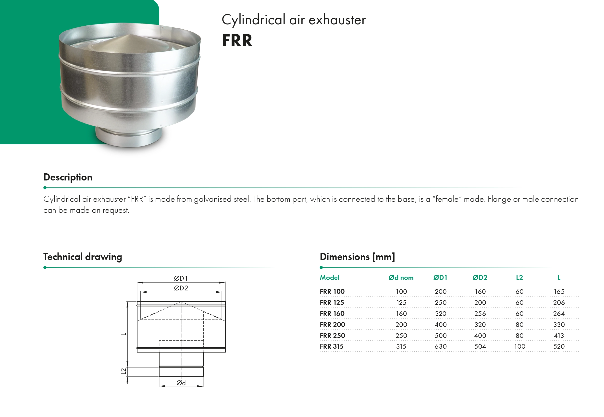 Cylindrical air exhauster FRR HAVACO