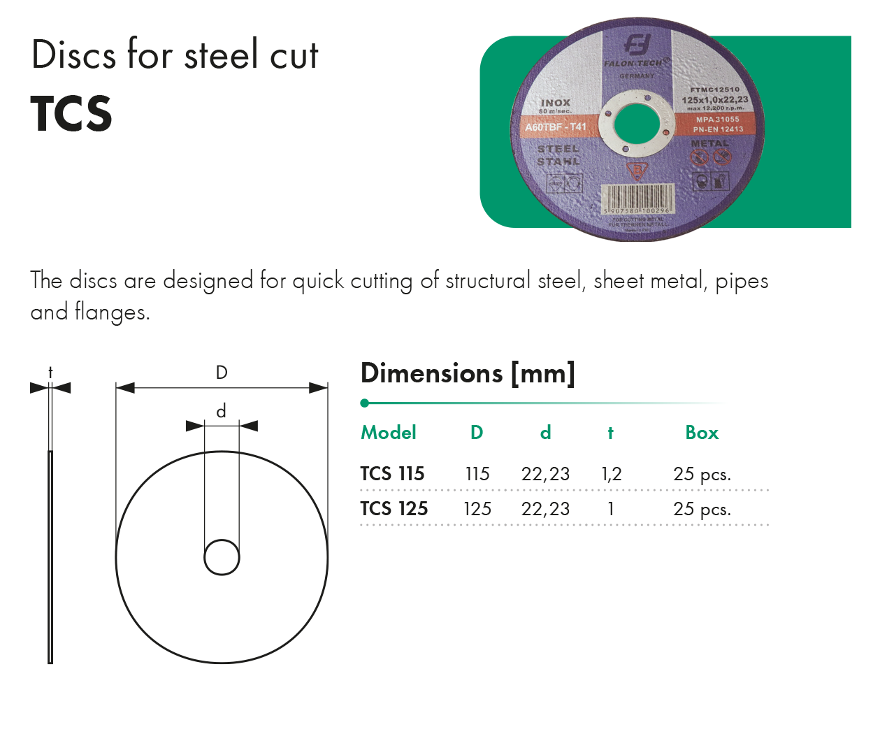 Discs for steel cut TCS HAVACO catalogue card