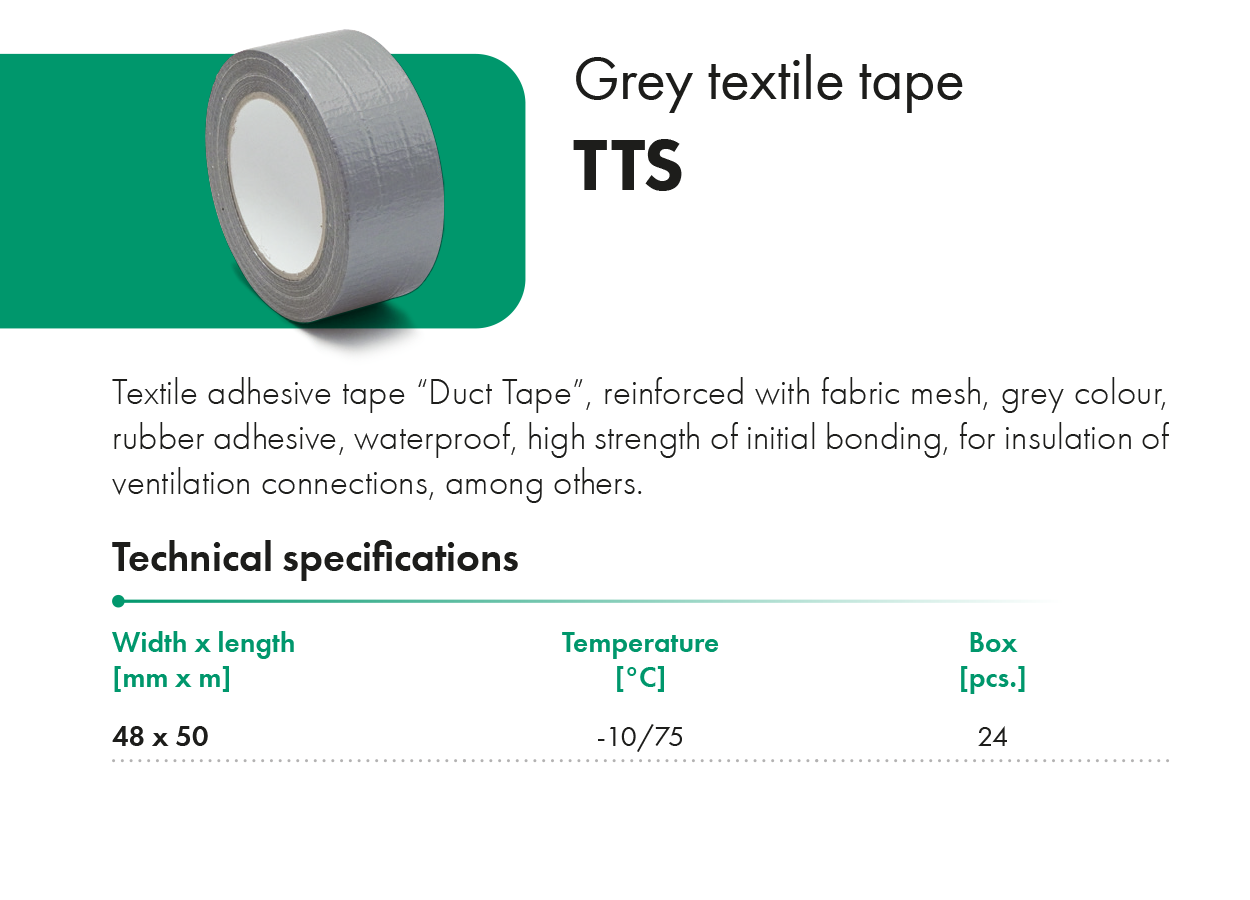 Grey textile tape TTS HAVAC catalogue card