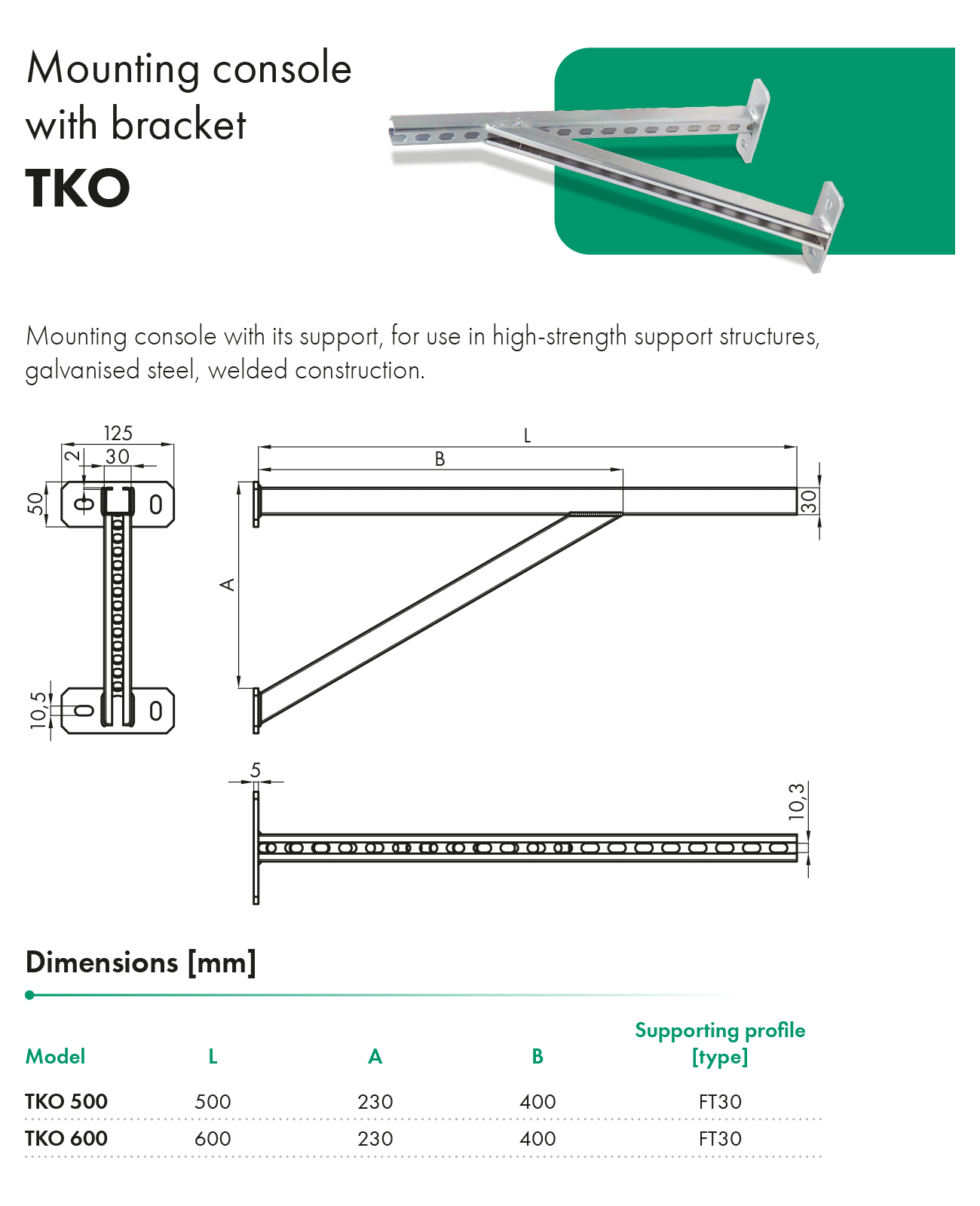 Mounting console with bracket TKO HAVACO catalogue card