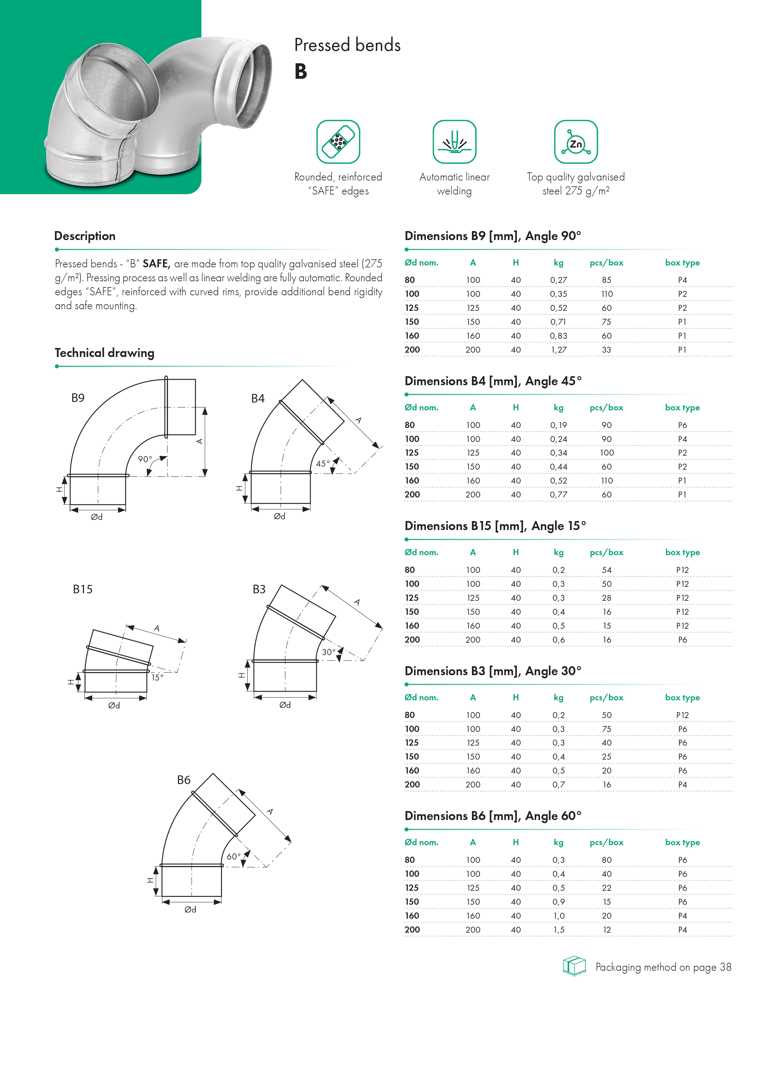 Pressed bends without gasket HAVACO B30 (30°) - catalog card