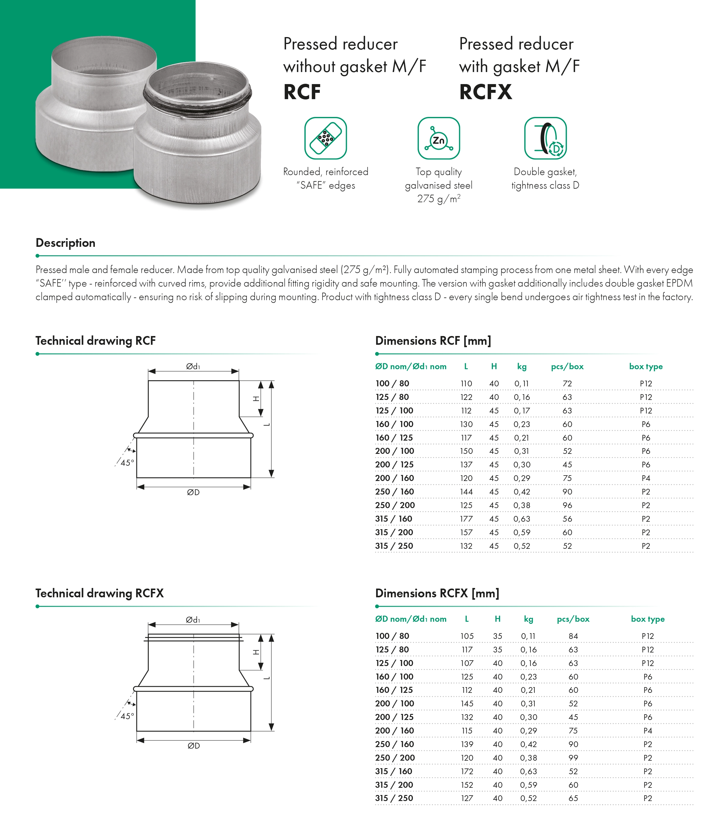 Pressed reducer with gasket RCFX -  HAVACO - Catalogue Card