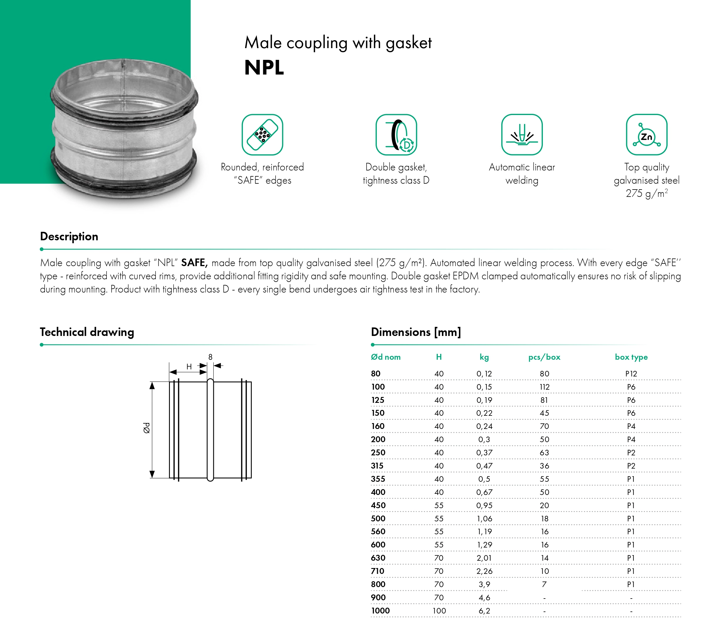 Male coupling with gasket NPL HAVACO
