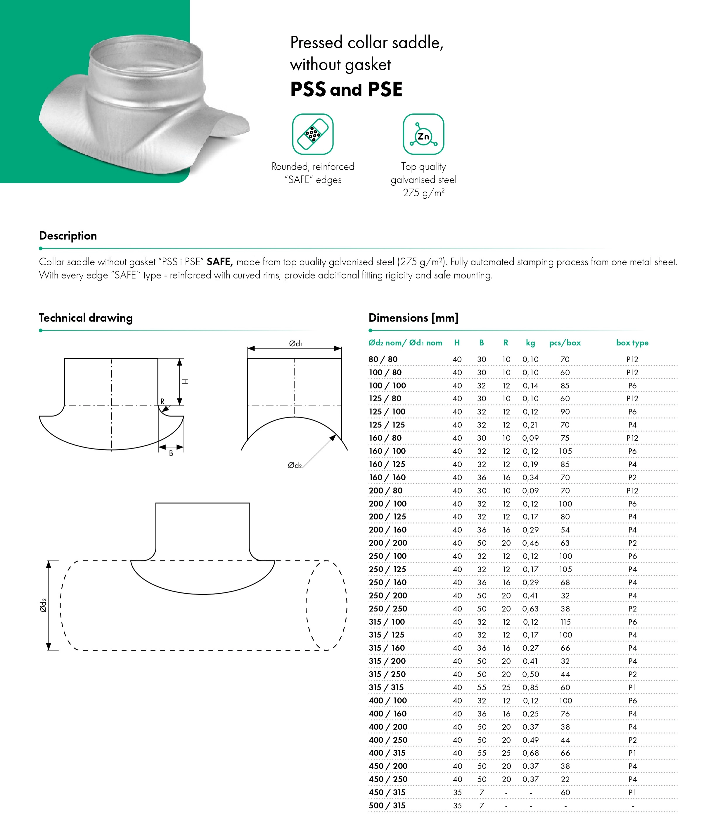 Pressed collar saddle, without gasket PSS and PSE  HAVACO -catalog-card