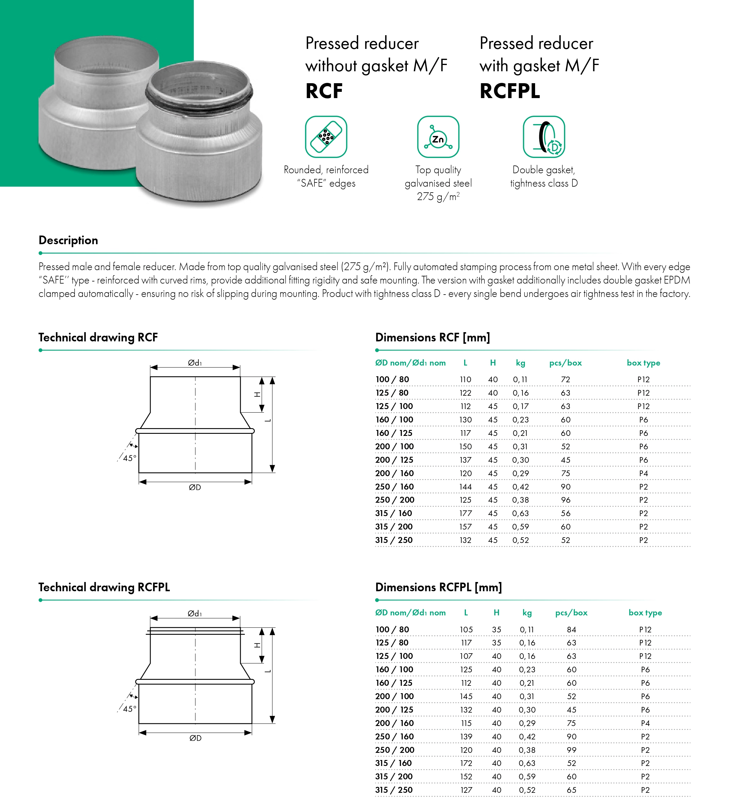 Pressed reducer without gasket M/F RCFPL HAVACO - Catalogue Card