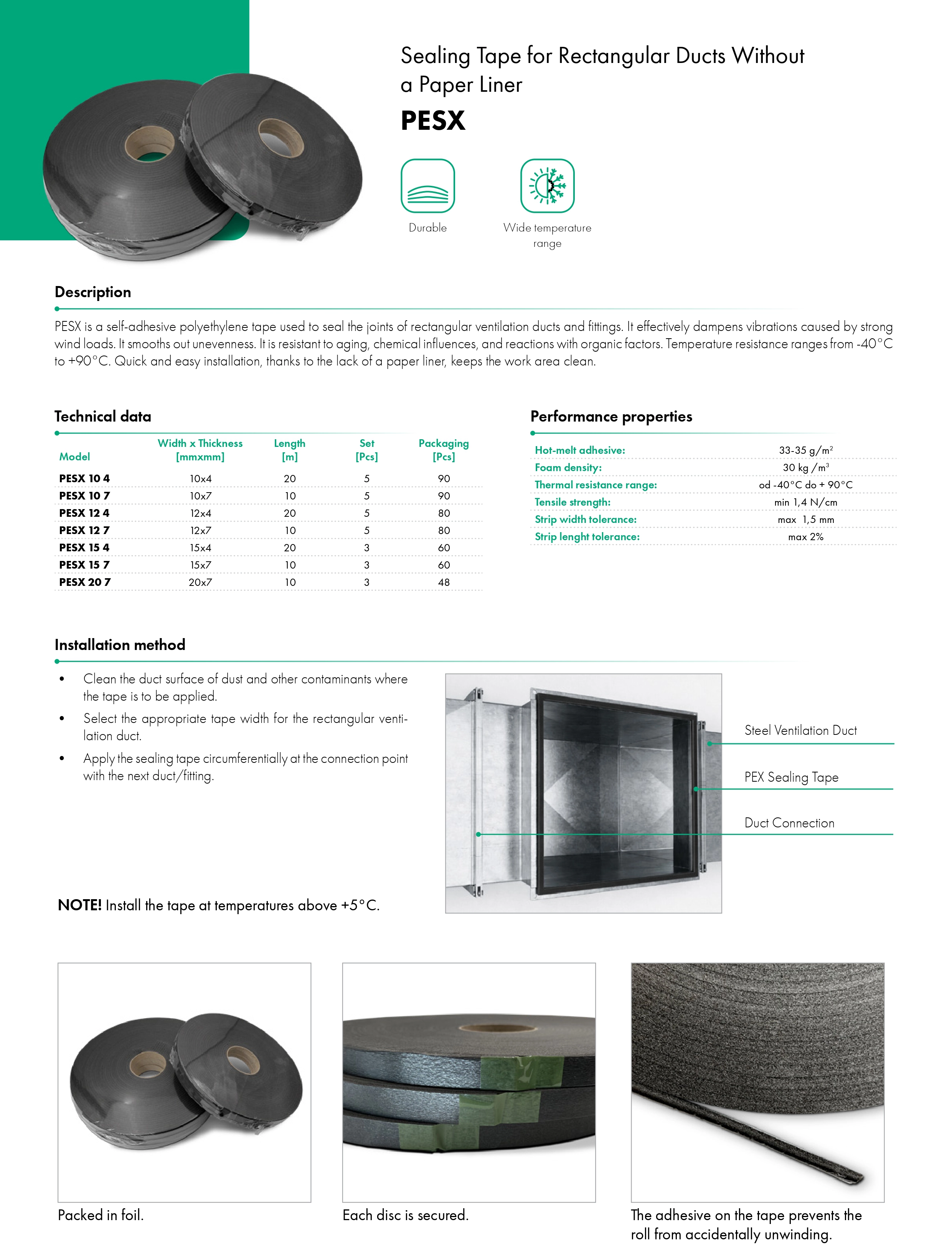 Sealing Tape for Rectangular Ducts Without a Paper Liner PESX