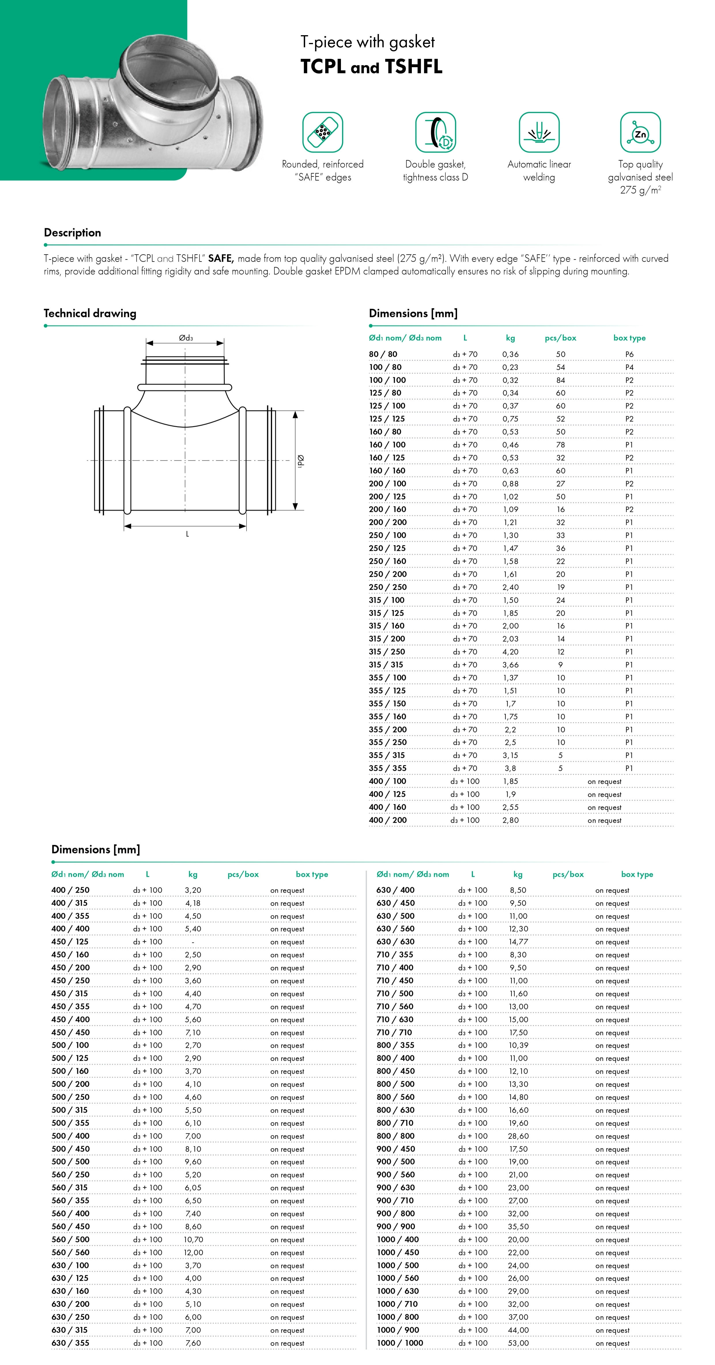 T-piece with gasket TCPL and TSHFL HAVACO