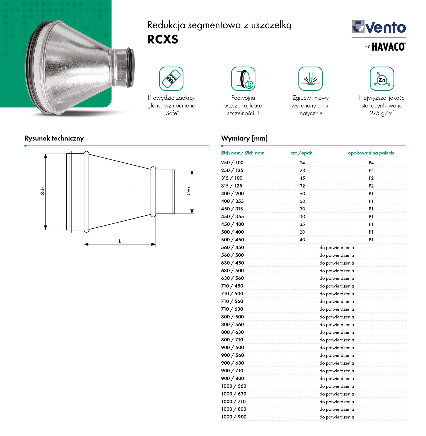 Redukcja segmentowa z uszczelką RCXS - Vento by HAVACO